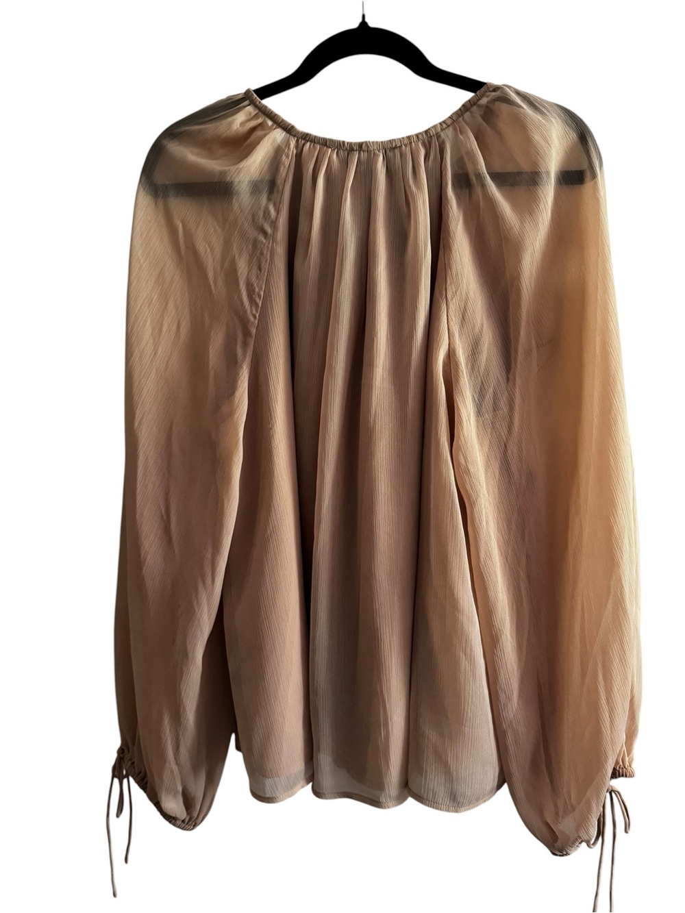 LOFT NWT Blush Ruffle Sheer Tie Neck Blouse Large Romantic Feminine Cottagecore - Picture 8 of 11